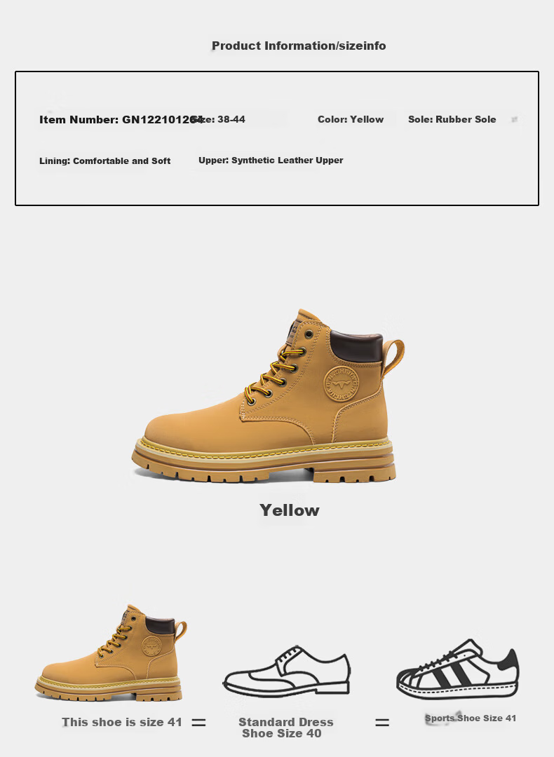 G.N.Shi Jia [Zhang Ruoyun Same Style] Men's Martin Boots Autumn Winter New Couple High-top Yellow Boots Outdoor Non-slip Work Shoes 3