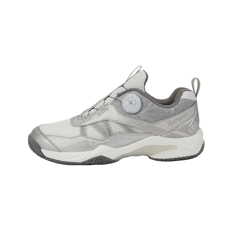 KUMPOO Badminton Shoes, Yinren D68, Unisex, Shock-Absorbing, Non-Slip, Breathable, Xunfeng Button Sneakers, Silver, Size 40