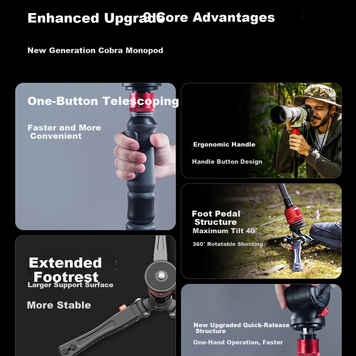 IFOOTAGE Cobra A150S Gen 3 Monopod with One-Touch Elevation Outdoor Portable DSLR Camera Professional Photography Videography Hydraulic Fluid Head Monopod Stand 5