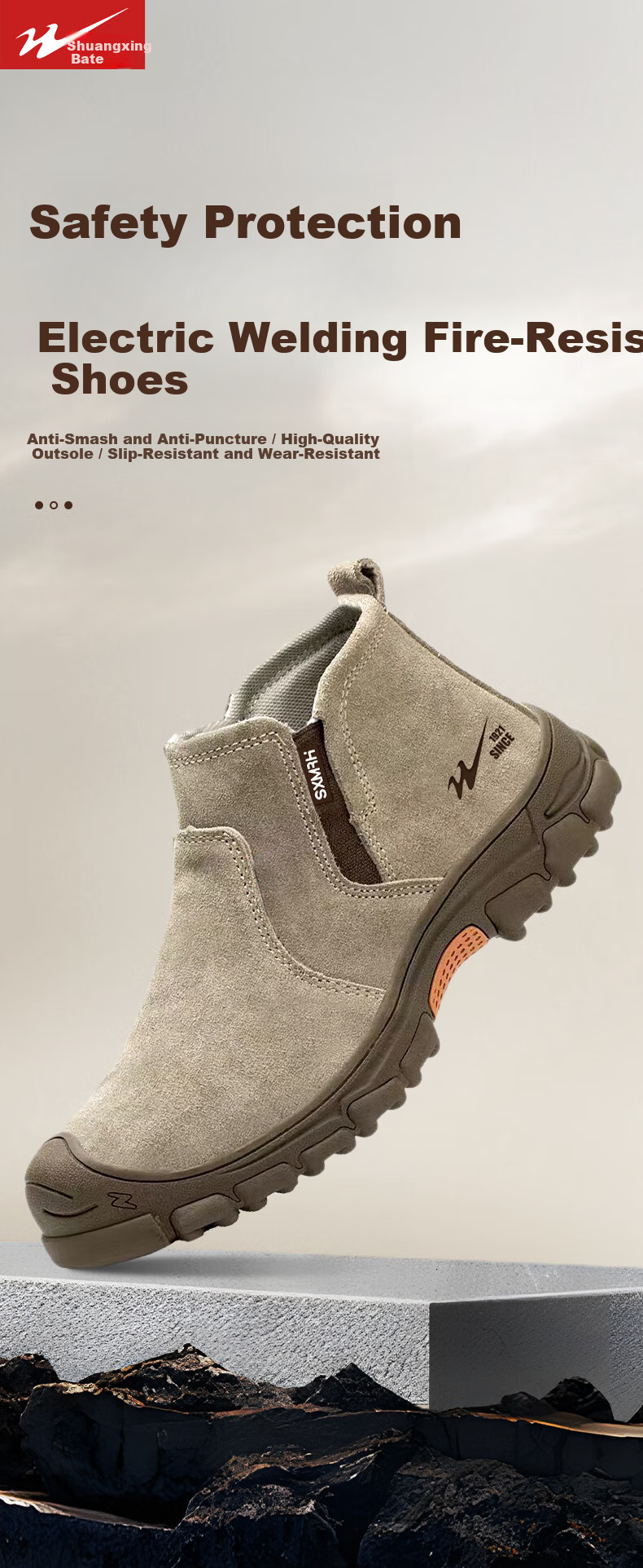 Shuangxingbate Safety Shoes for Men, Anti-Smashing And Puncture-Resistant Plastic Toe Cap, Welding Non-Slip Protective Work Shoes SX-22 Size 42 2