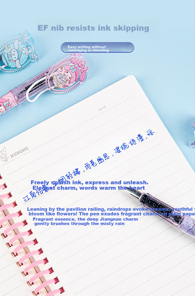 Guangbo & Sanrio Student Fountain Pen for Grades 4-6, EF Nib, Refillable Ink Cartridge, Hard Nib Calligraphy Pen, Girls' Gift, Random Pattern KT82287-H 3