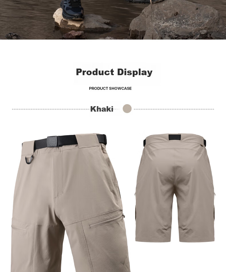 Free Soldier Peak Spring Summer Shorts Teflon Three-Defense Men's Work Shorts Breathable Sun Protection UPF50+ Light Gray 36W/10L 20