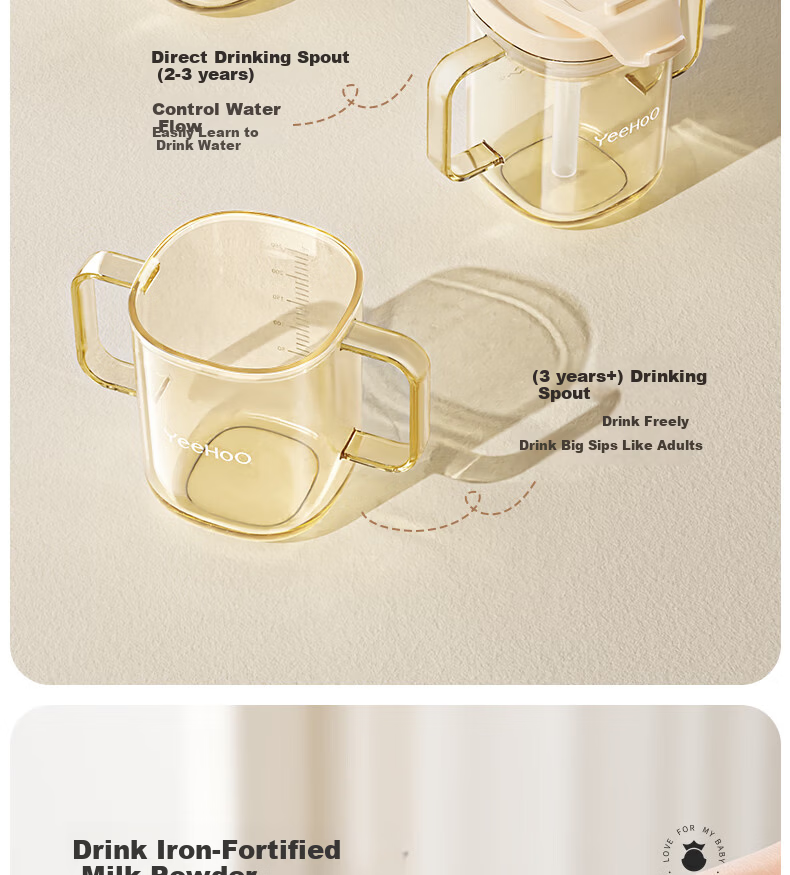 YEEHOO Kids Water Bottle Milk Cup Double Lid Straw Cup Kindergarten Drinking Cup Large Capacity Summer Milk Cup for Boys 5