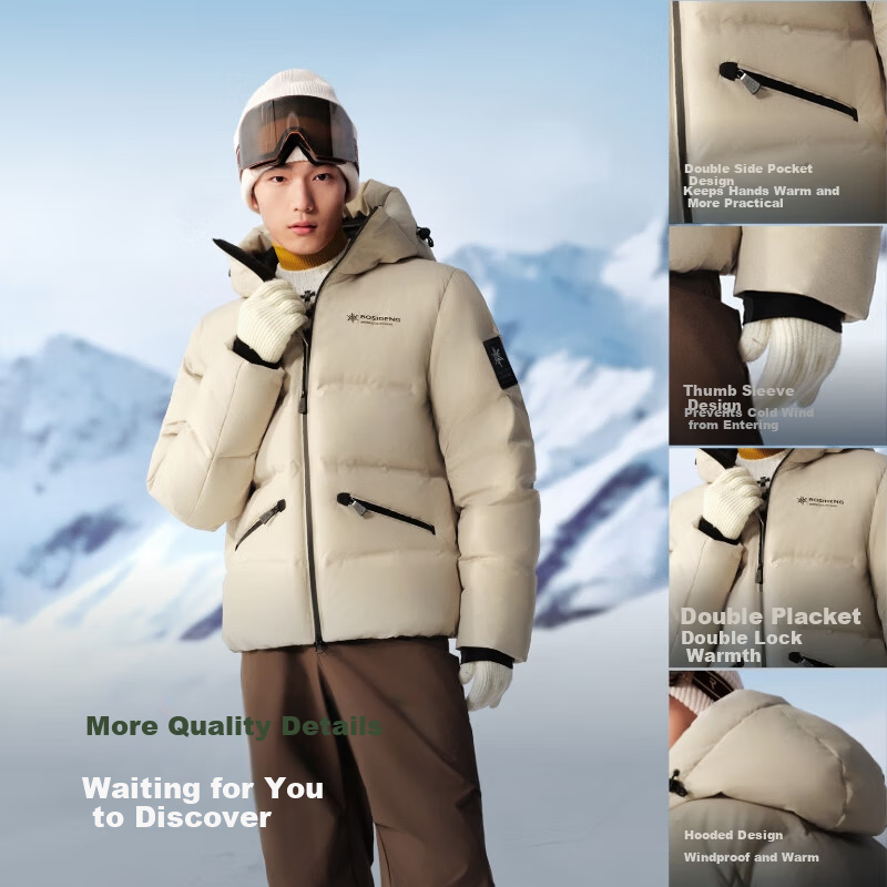 BOSIDENG Off-Season Down Jacket Ice and Snow Sports Series Short Hooded 90% Down Thickened Student Puffer Coat