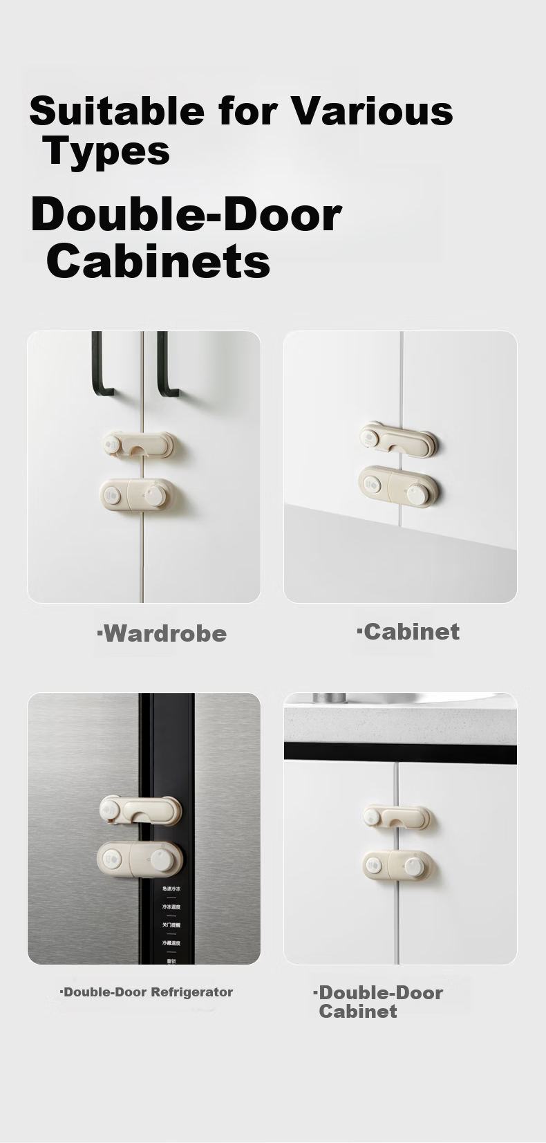 Babycare Child Safety Lock Drawer Baby Safety Door Lock Multifunctional Refrigerator Lock Cabinet Rotating Double Door - Kata White 10