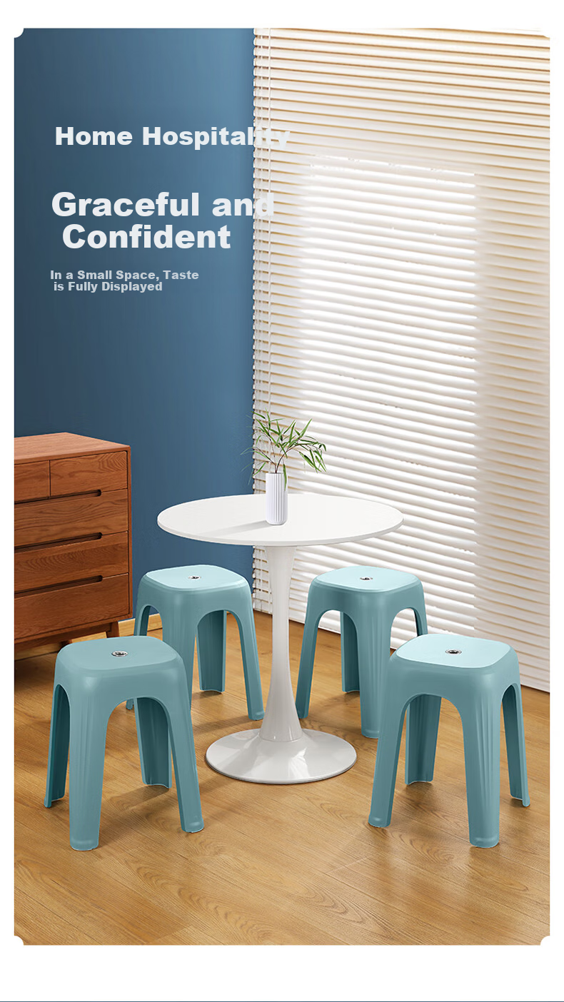 MARYYA Plastic Stool, Durable Household Rubber Stool, Stackable High Stool, Thickened Square Bench, Adult Living Room Dining Table High Stool 15