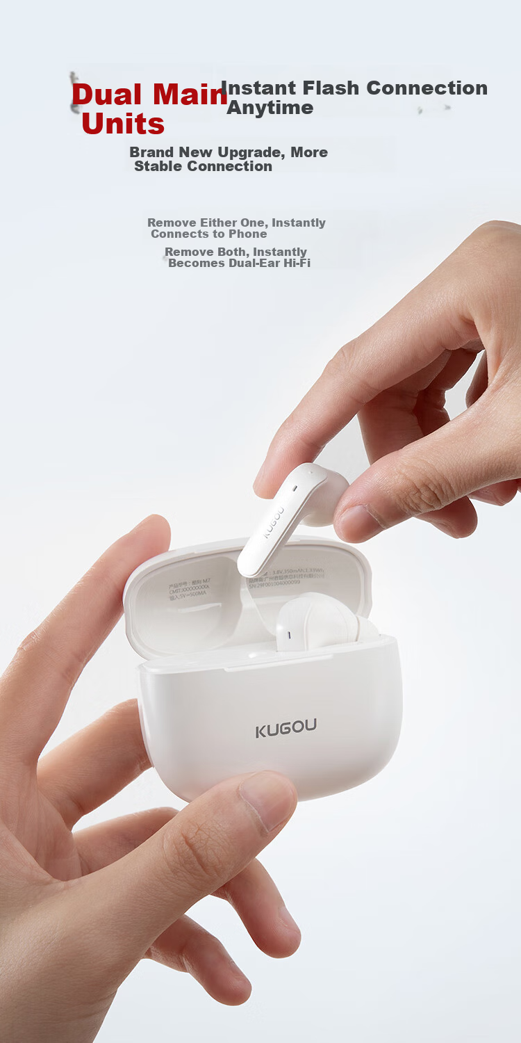 KUGOU [Premium Sound Quality + Powerful Quad-Mic Active Noise Cancellation] Bluetooth 6.0 In-Ear Wireless Earphones Low Latency Pro Music Gaming Long Battery Life Compatible with Huawei Xiaomi M7 13