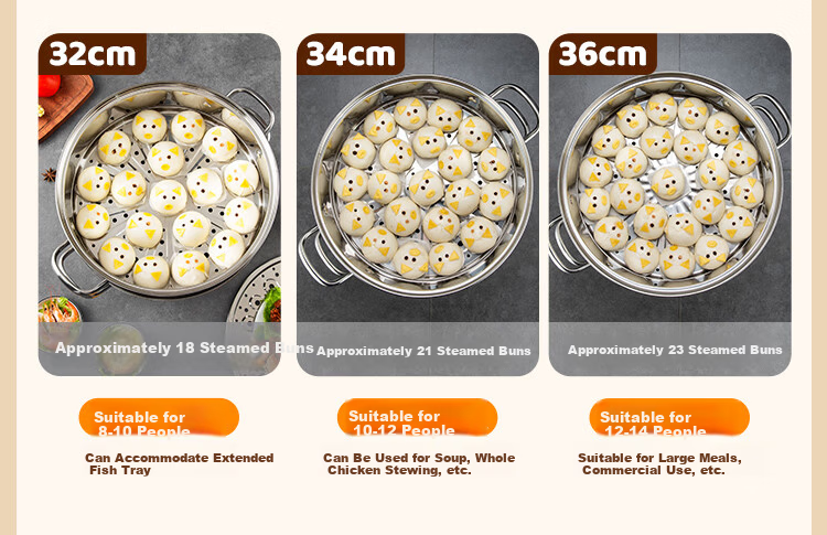 MAXCOOK Steamer 32cm 2-Tier 304 Stainless Steel Thickened Base Compatible with Gas and Induction Cooktops 14