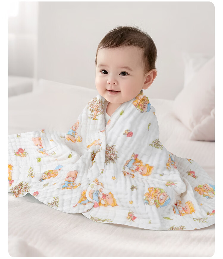 Aibaochi Children's Bath Towel 6-Layer Pure Cotton Gauze Newborn Baby Bath Large Towel 110*110cm Bear S668 12
