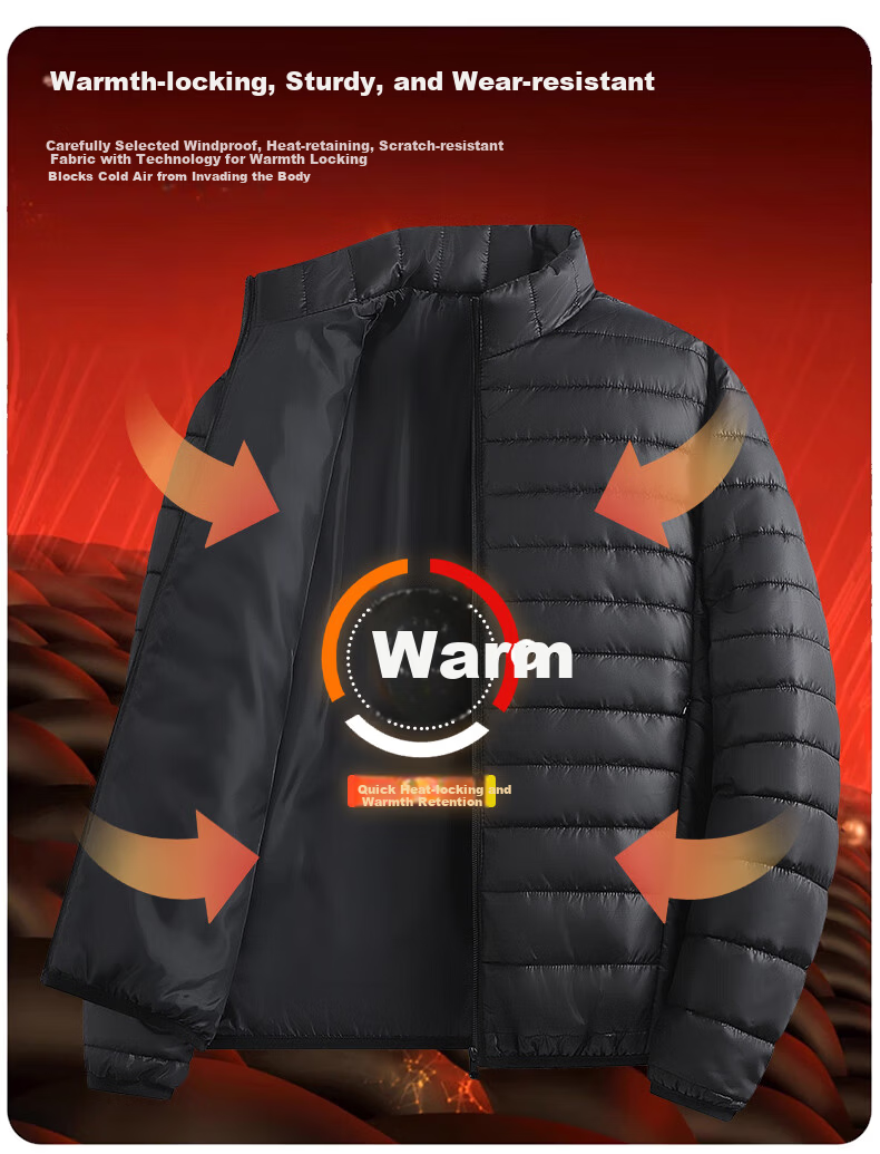 Miiow Men's Cotton Jacket Autumn Winter Stand Collar Lightweight Warm Outdoor Sports Casual Loose Fit Black 2XL 3
