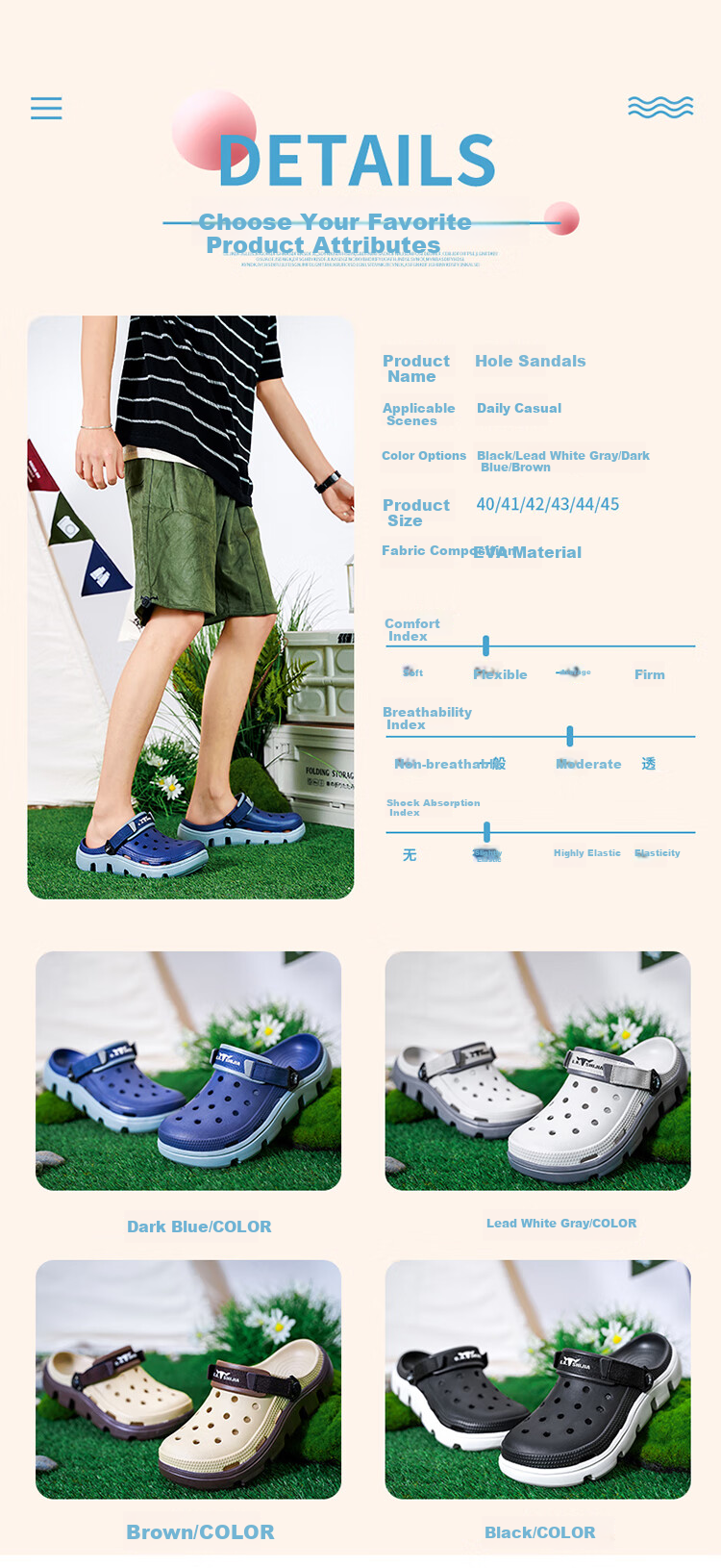 Bull Family Men's Summer Outdoor Clog Sandals with Cushioned Sole, Thick Platform, Closed Toe Beach Slippers for Men 7