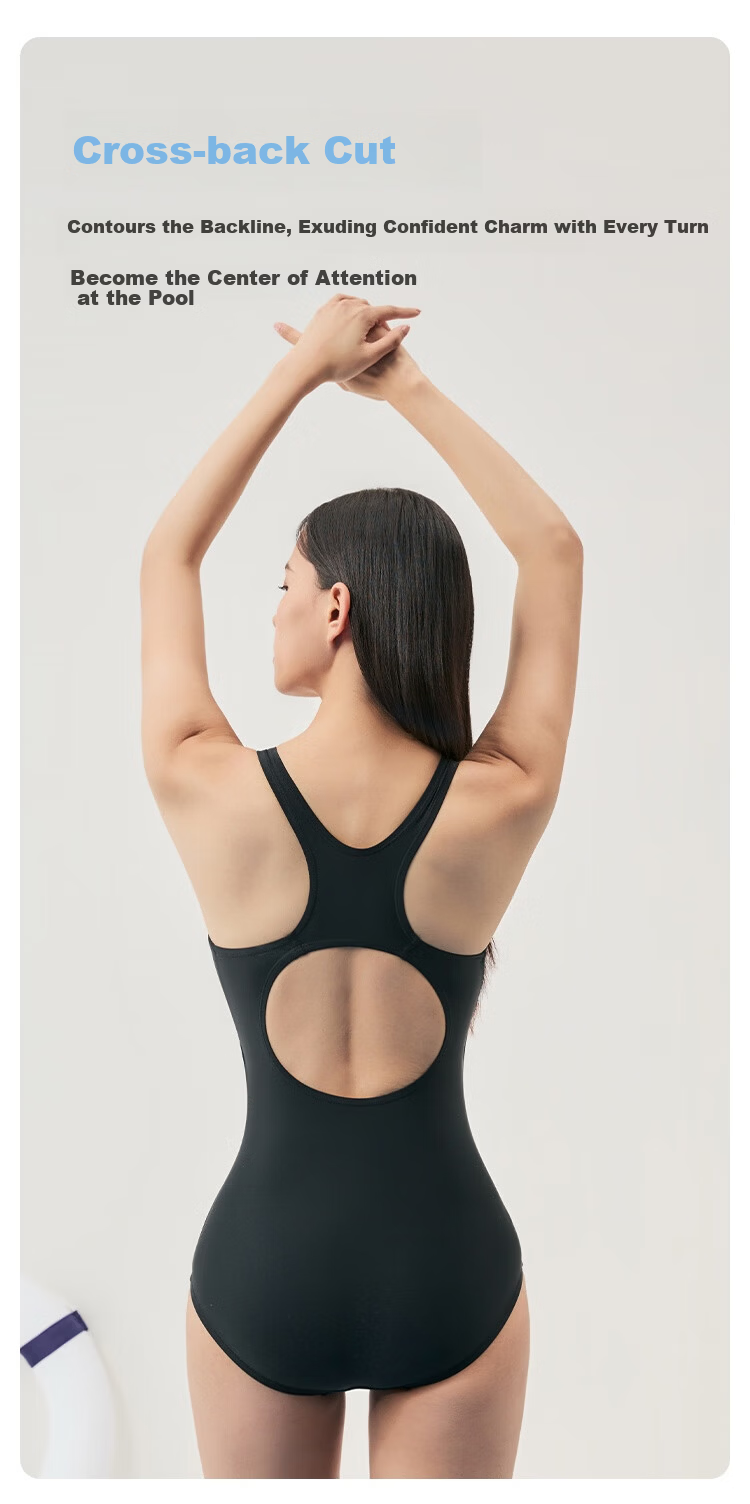 JD Jingzao Women's Professional Back-Design Racing One-Piece Triangle Chlorine-Resistant Slimming Swimsuit Black S 8