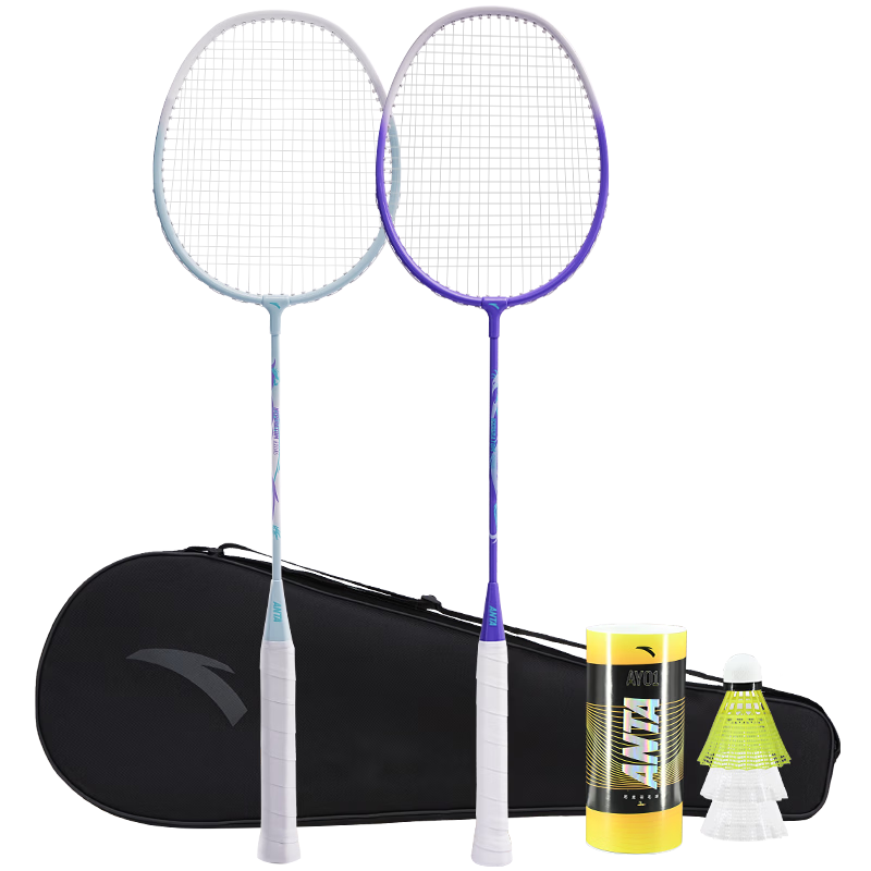 ANTA Badminton Racket Set Professional Lightweight Durable Adult Student Anti-Wear Purple Green Pair