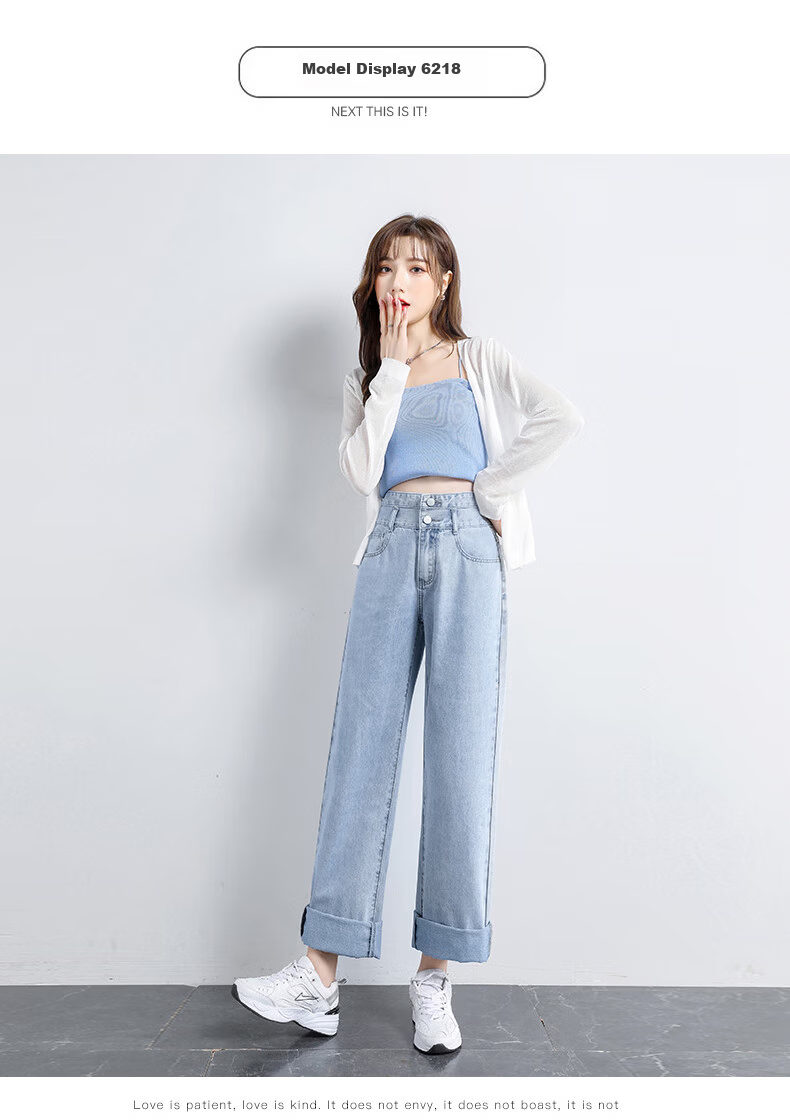 Pierre Cardin Jeans, Winter Heightening And Slimming, Korean-Style Versatile High-Waist Tummy Control Wide-Leg Straight Pants, Women's Vintage Blue XL 12