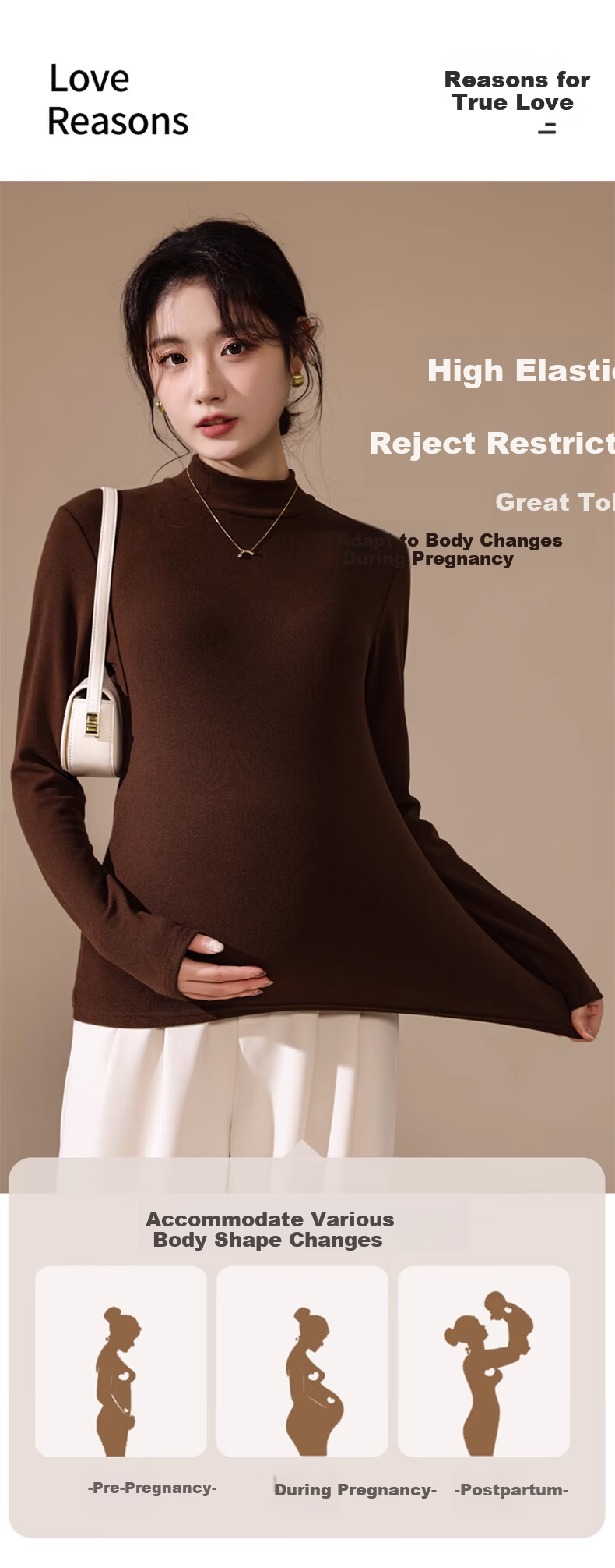 LangSha Maternity Turtleneck Base Layer for Women [25 Autumn/Winter New Arrival], Double-Sided Fleece-Lined Inner Layer, Antibacterial Maternity Warm Top 8