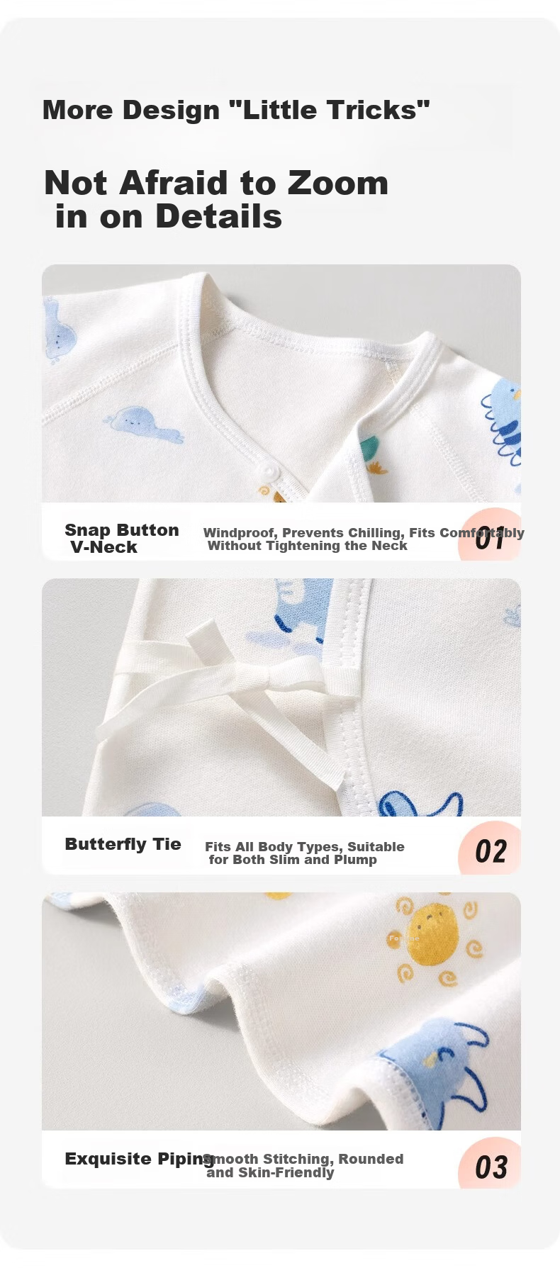 Aibedila Newborn Baby Cotton Half-Back Shirt Class A Long Sleeve Baby Clothes 0-3 Months Belly Protection Size 52 7