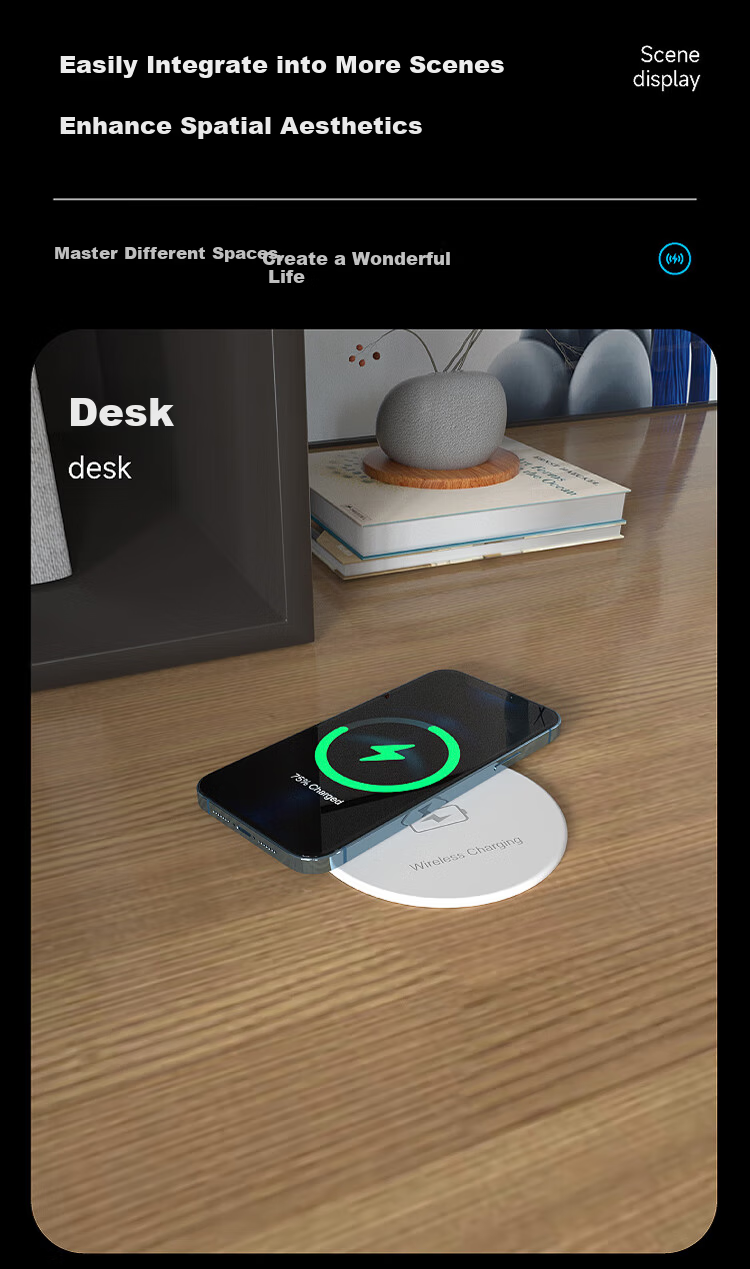 Comfort Office Desktop Embedded Wireless Charger Built-in Hidden Magnetic Wireless Charging Compatible with Apple Huawei Phones 15W Fast Wireless Charging 9