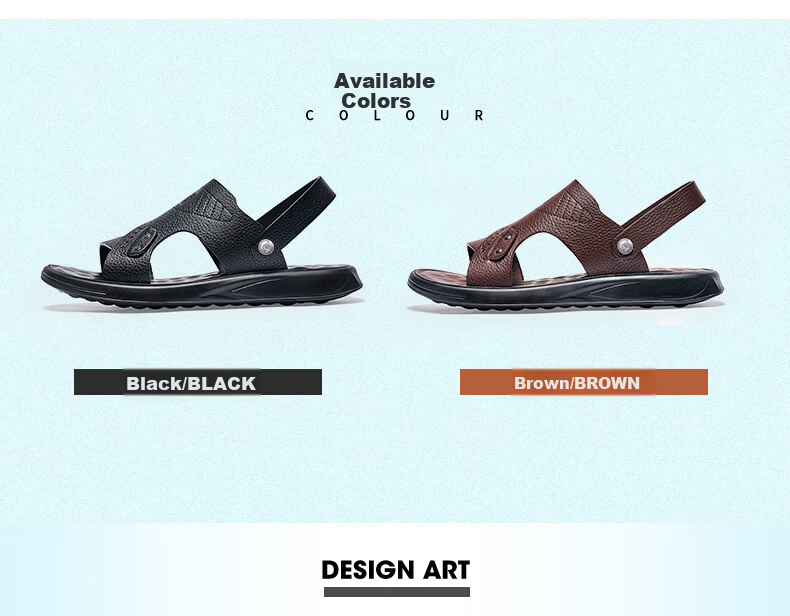 LAORENTOU Men's Summer Sandals Beach Shoes First Layer Cowhide Dual-Use Leather Sandals A90125 Brown Size 44 10