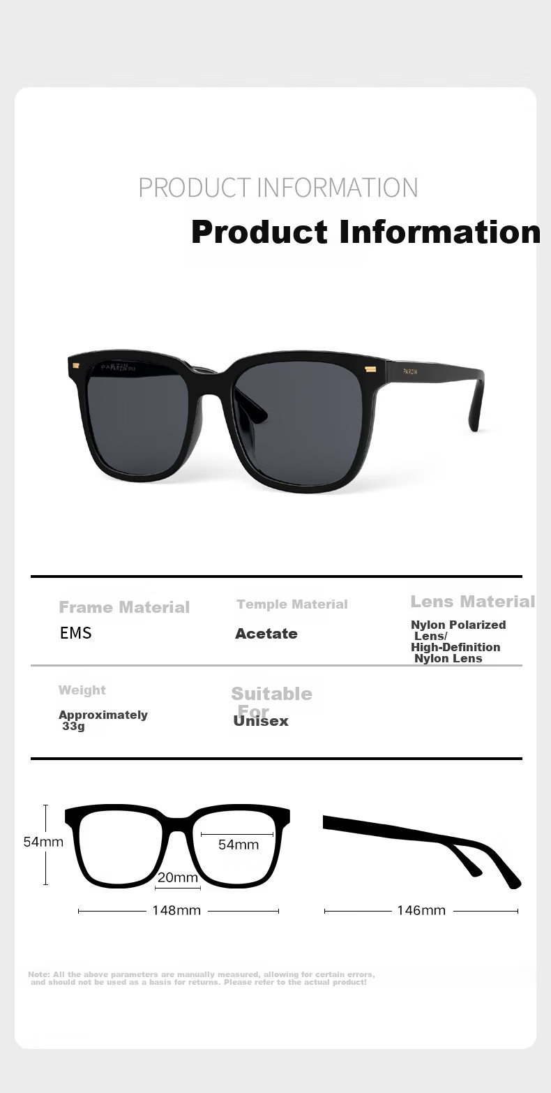 PARZIN Polarized Sunglasses Women [Zhou Ye Same Style] Black Oversized Square Face Slimming Glasses UV Protection Driving Sunglasses Men Gift 11