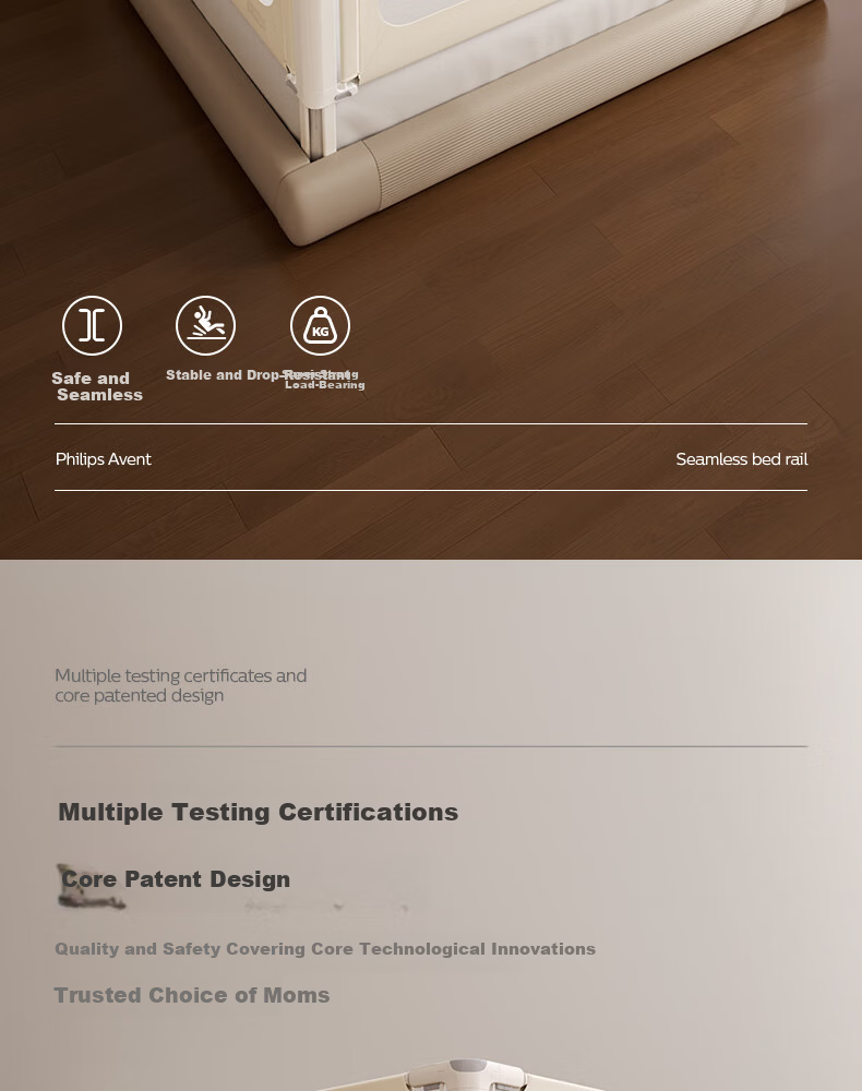 Philips Avent Baby Bed Rail Seamless Fence Bed Guardrail Baby Bedside Anti-Fall Connector Anti-Pinch Anti-Drop 1.5M 2