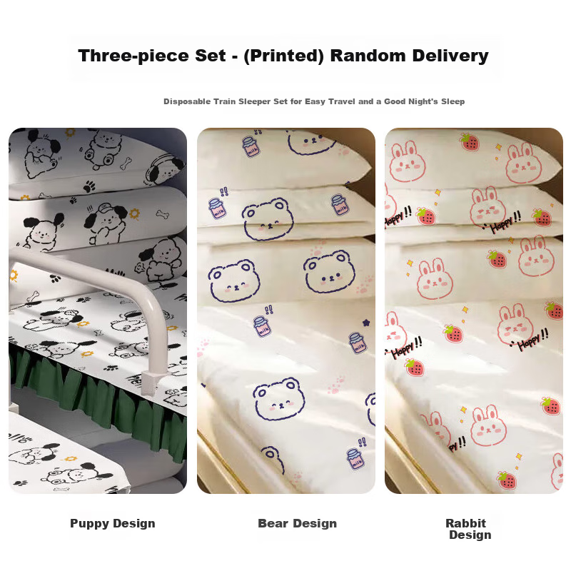JAJALIN Disposable 3-Piece Soft Sleeper Bedding Set Train Sleeper Hotel Sterile Individual Pack Random Design