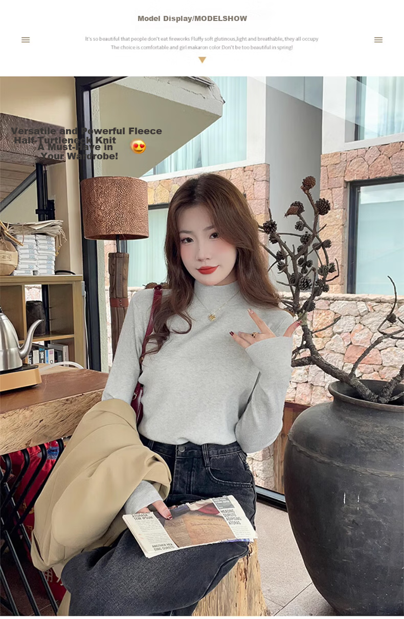 LangSha Knitted Base Layer for Women, Fall/Winter 2025 New Half Turtleneck Thickened Chanel-Style Inner Sweater, Warm Base Layer Top 13
