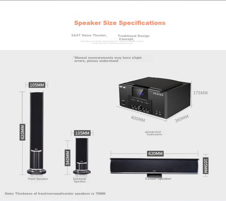 SAST (SAST) Home Theater System 1 5.1 Home Theater Speaker System Home TV Living Room Wall-mounted Floor-standing Speaker (Black) 6