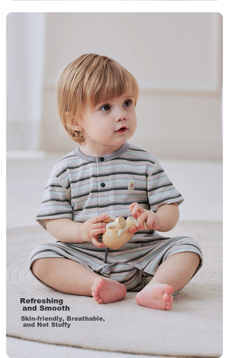 Babylove Baby Romper Summer Thin Breathable Modal Short Sleeve Striped Stretch Casual Wear for Boys and Girls 5