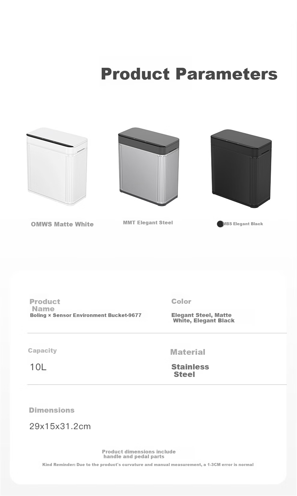 EKO Smart Sensor Trash Can 10L Matte White with Lid Stainless Steel Recommended by Zhang Ruoyun 9677 13
