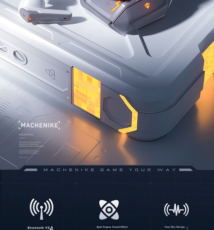 MACHENIKE TH60 Bluetooth Wireless Earbuds Apple Android True Wireless In-Ear Bluetooth 5.4 Sports Earphones Long Battery Life High-Quality Sound White 2
