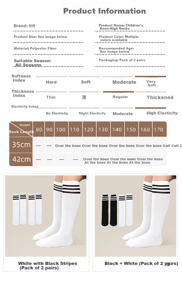 9i9 Kids Over-the-Knee School Style Mid-Calf Football Socks Uniform Performance 3 Pairs Four Seasons F23 White Gray Black L 2