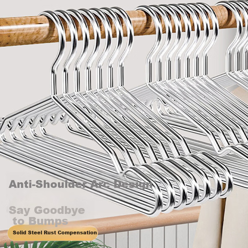 HOUYA Stainless Steel Clothes Hangers 10-Pack 42cm Household Thickened Grooved Shirt Hangers Drying Rack