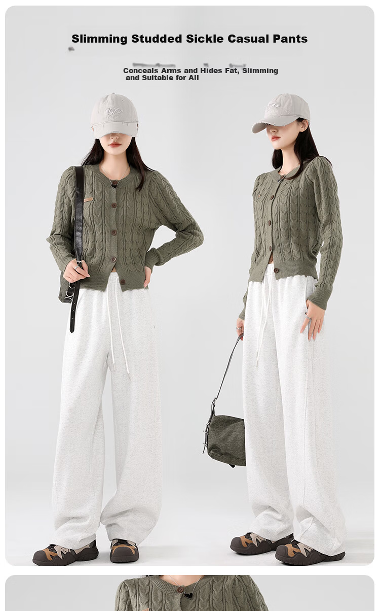 Xueqiman Studded Wide-Leg Pants for Women 2026 Spring New High-Waist Slimming Scythe Pants Loose Hip-Covering Straight Casual Trousers for Women 1
