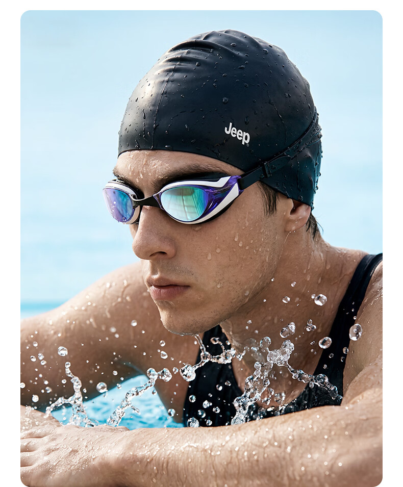 JEEP Women's HD Anti-Fog Waterproof Professional Prescription Swimming Goggles and Swim Cap Set - Manxi White 400 12
