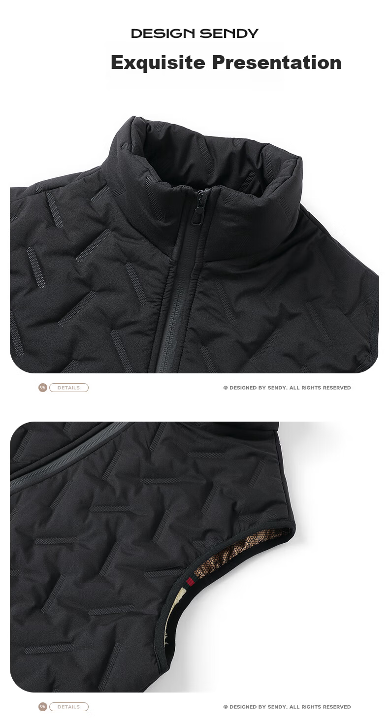 Warrior Men's Fleece-Lined Warm Printed Stand Collar Vest Sleeveless Jacket Casual Cotton Padded Outerwear for Autumn and Winter 15