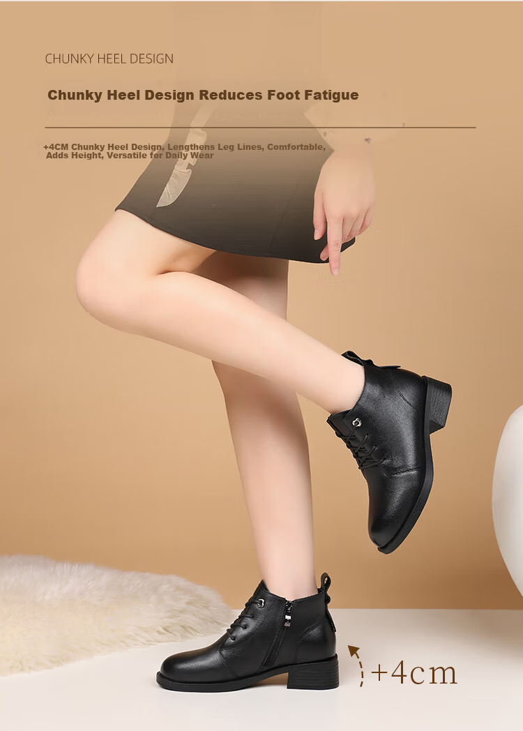 Red Dragonfly Women's Leather Winter Fleece-Lined Warm Short Boots Versatile Soft Sole Lightweight Martin Boots WLC459881C Black Size 40 5