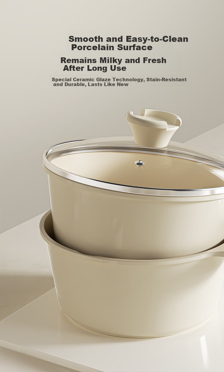 Red Chef Titanium Ceramic Milk Pot with Steamer Basket 20cm Baby Food Supplement Pot Non-stick Small Milk Pot for Gas Stove and Induction Cooker 4