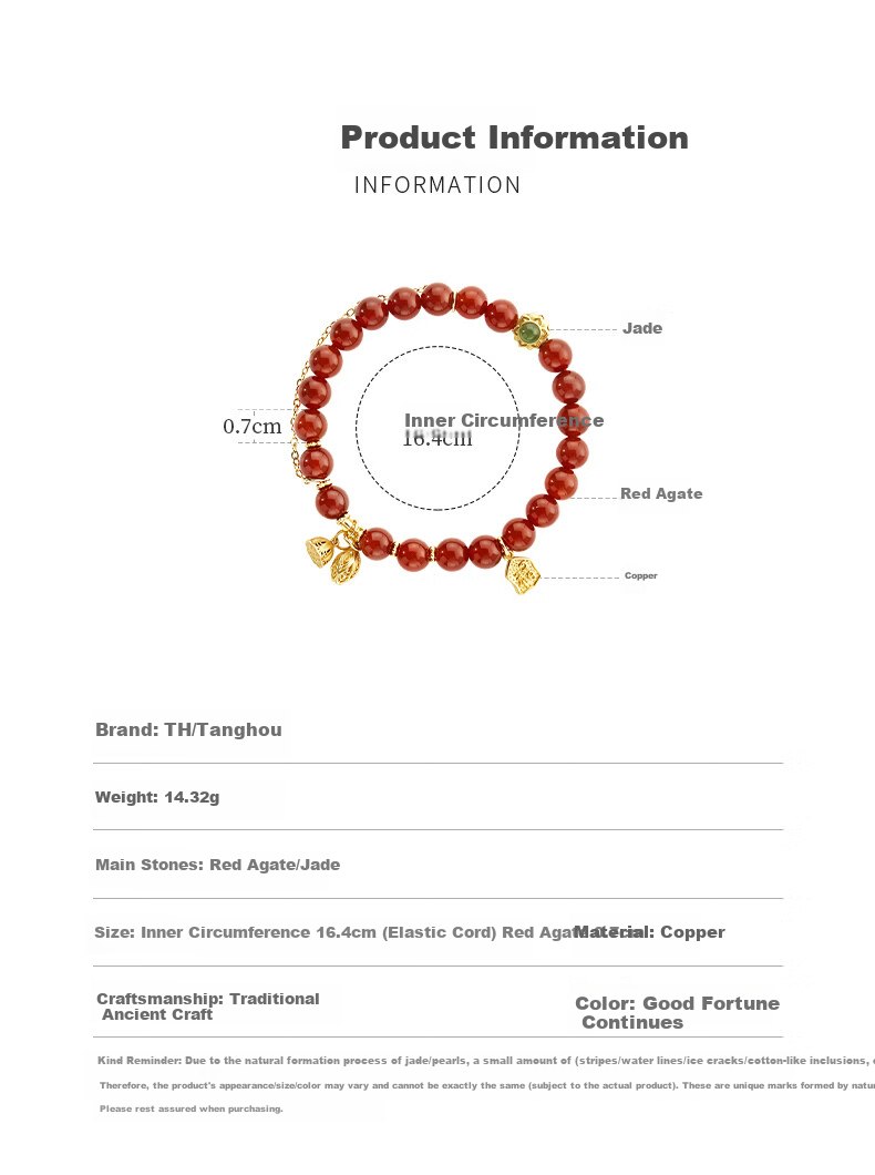 Tanghou Natural Red Agate Silver Bracelet for Women Ancient Style Wristband Zodiac Year Jewelry Birthday Mother's Day Gift 3