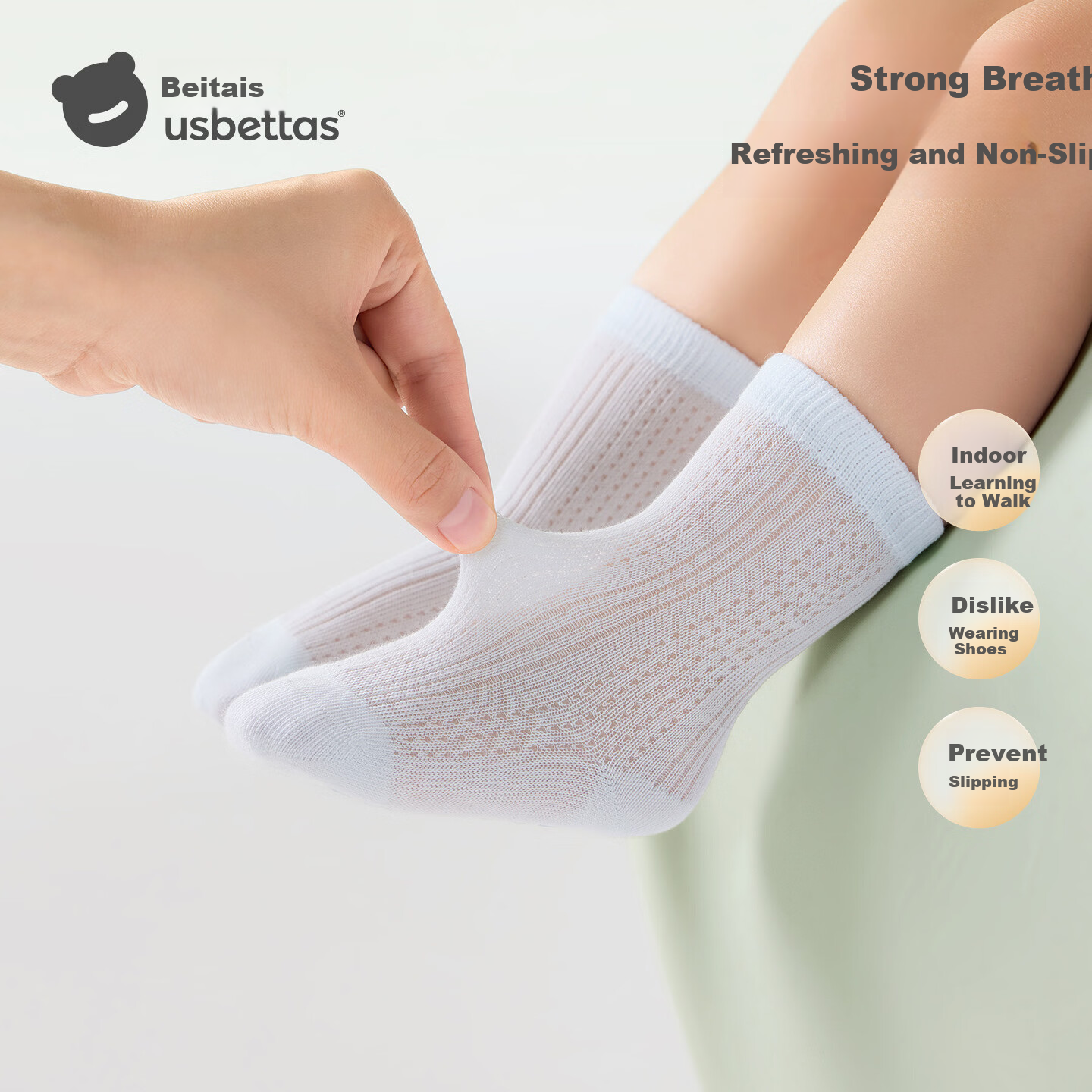Betis Children's Socks Summer Thin Newborn Baby Mesh Mid-Calf Socks Solid Color Indoor Non-Slip Cooling Socks