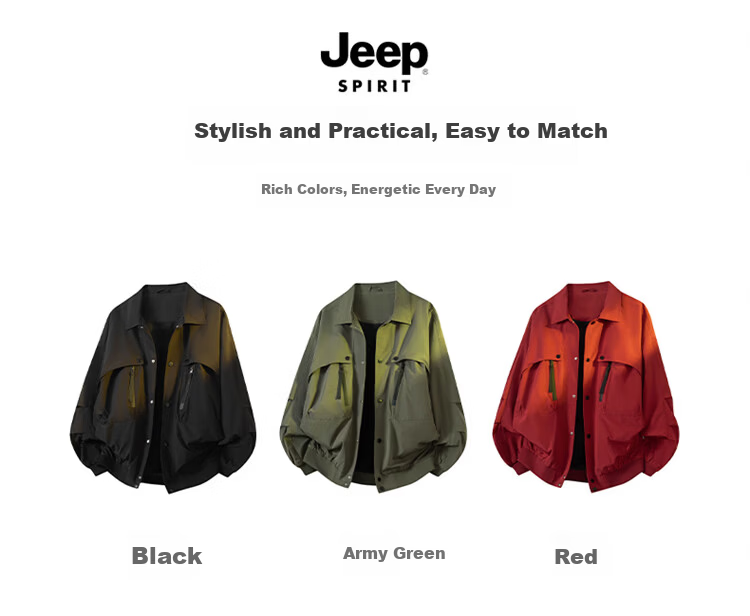 JEEP SPIRIT Men's Workwear Flight Jacket Spring Korean Style Loose Fit Black Size S 2