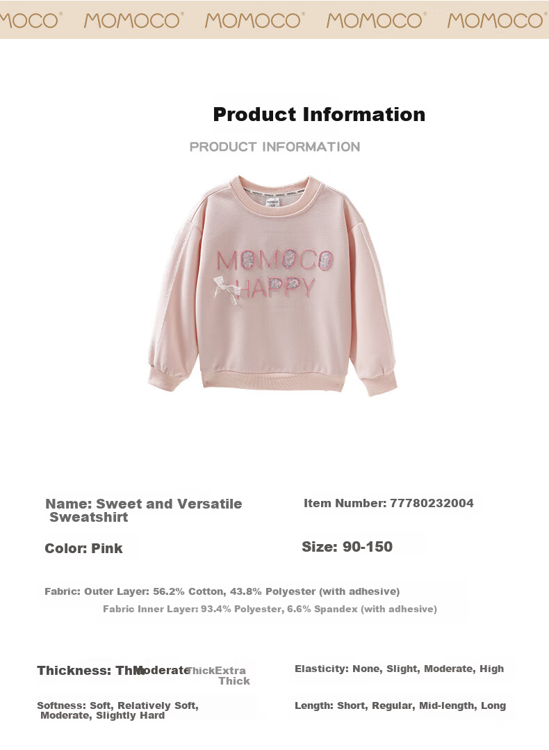 MOMOCO Girls' Sweatshirt Autumn Winter Long Sleeve Cute Sweet Stylish Versatile Hoodie 03 Blue Size 90 8