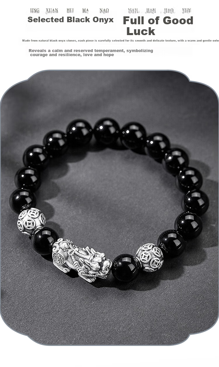ALLOVE Pixiu Pure Silver Men's Bracelet Lucky Bead Bracelet Men's Birthday 520 Valentine's Day Gift for Boyfriend Husband 4