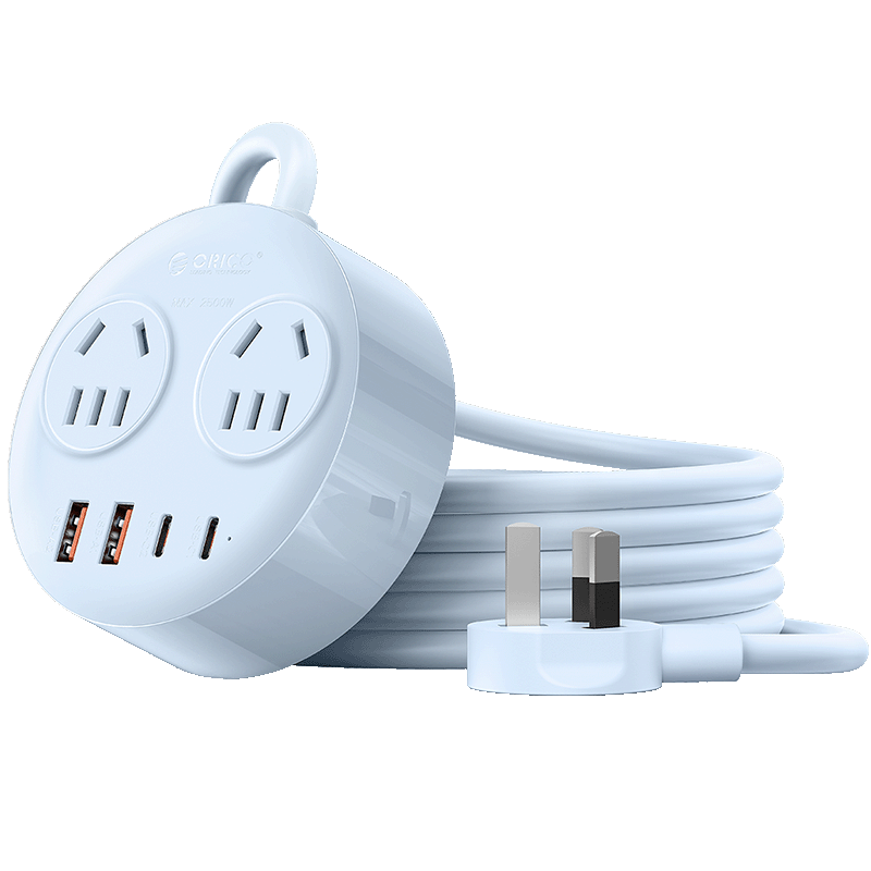 ORICO Small Magnetic Multifunctional Power Strip Socket One-to-Multiple Dormitory Office Home Extension Cord USB Desktop Charging Station Supports 20W Fast Charging 2M Blue