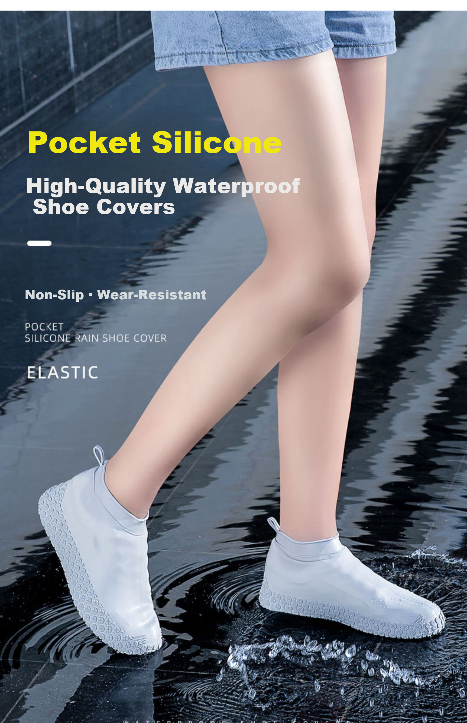 BWNK Disposable Rain Shoe Covers for Men, Women And Children, Non-Slip Thick High-Top Plastic Overshoes, 30-Pack 9