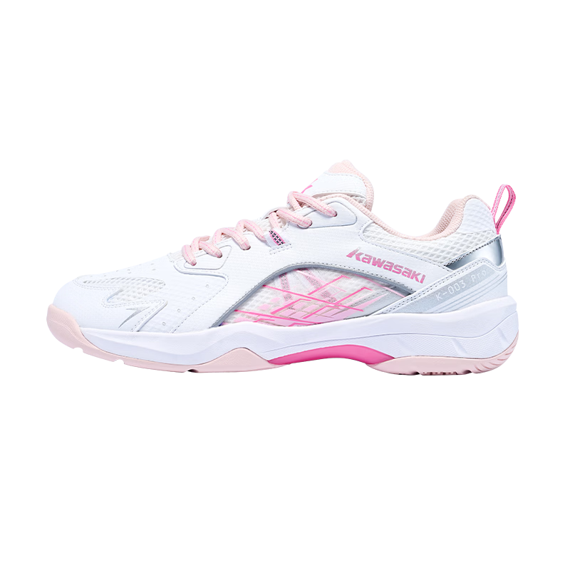 KAWASAKI Badminton Shoes, Non-Slip And Wear-Resistant, Unisex Sports Training Shoes K-003 Pro, White And Pink, Size 38
