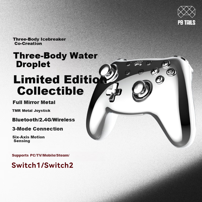 PB TAILS x Three-Body "Water Droplet CRUSH" Metal Wireless Gaming Controller Collector's Edition for Switch 1/2, Steam, NS2, PC with Hall TMR Joystick