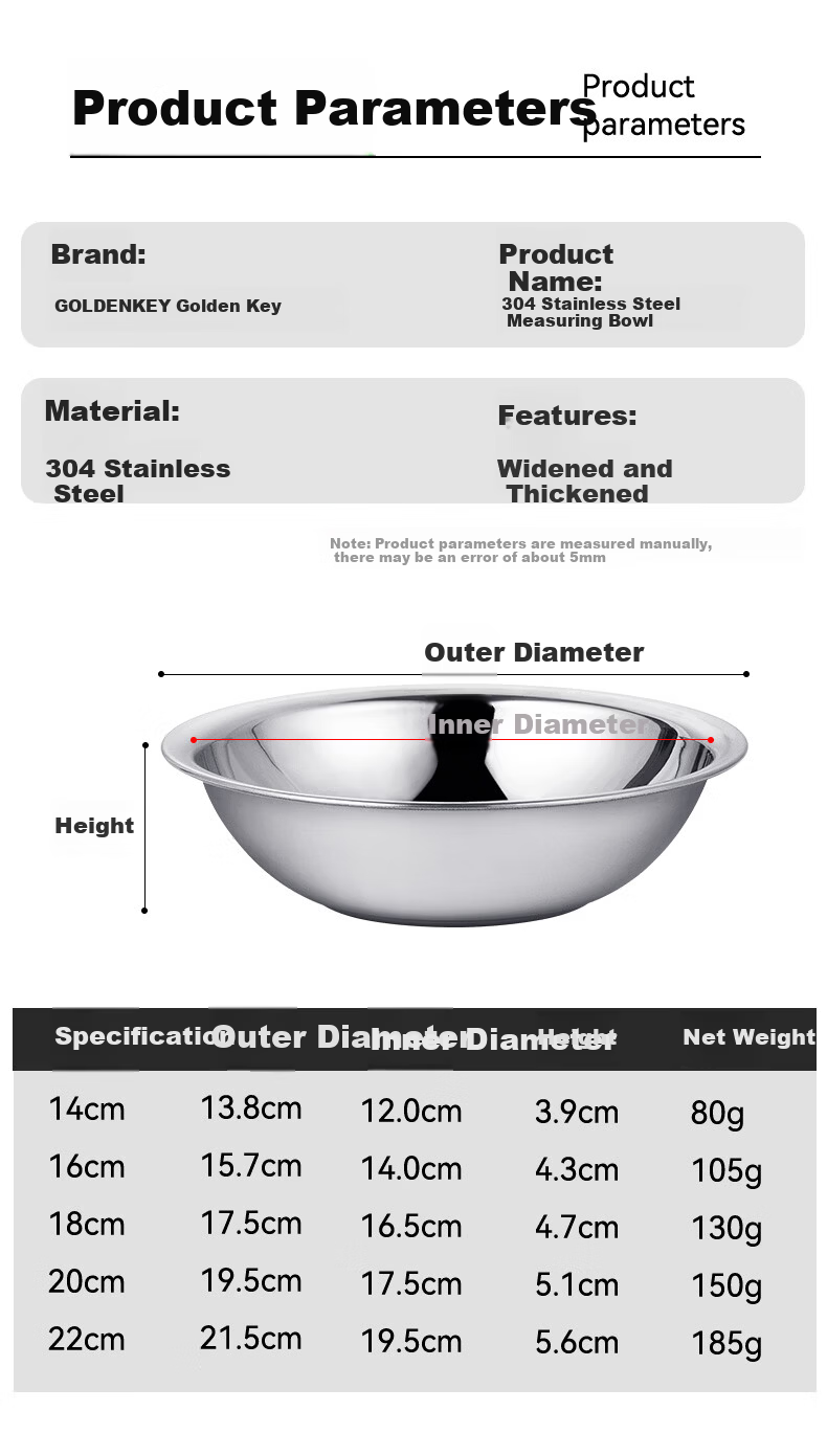 Golden Key 304 Thickened Stainless Steel 14cm Measuring Bowl Kitchen Vegetable Basin Seasoning Bowl Egg Beating Bowl GK-MD140 7