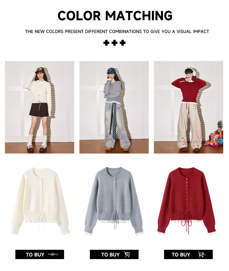 TonLion Women's Sweater Faux Cashmere Knit Colorblock Ruffle Cardigan Spring Autumn New Slim Fit Top 2