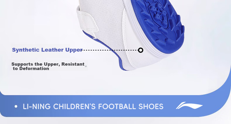 Li-Ning Children's Soccer Shoes, for Ages 6-12 Youth Professional Football Boots, TF Turf Cleats, Boys' Breathable Cleats for Summer, Blue, Size 36 9