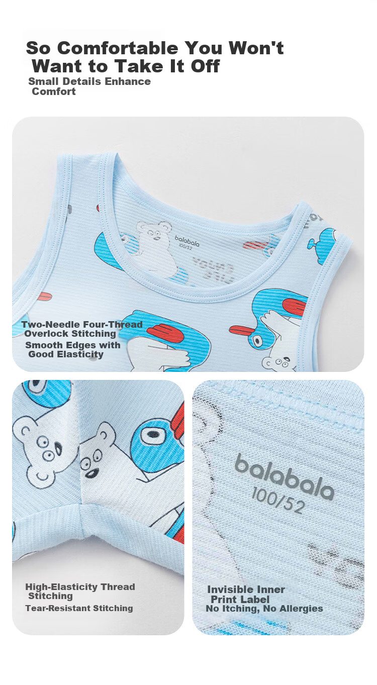 Balabala Baby Vest Set Summer Air-Conditioned Clothing Children's Pajamas Toddler Boys Homewear Comfortable Sleeveless 8